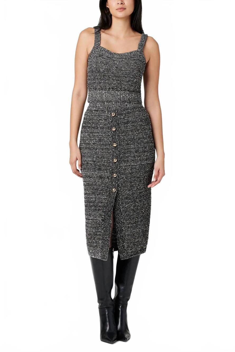 NEW TOCCIN tani button-front skirt in charcoal multi